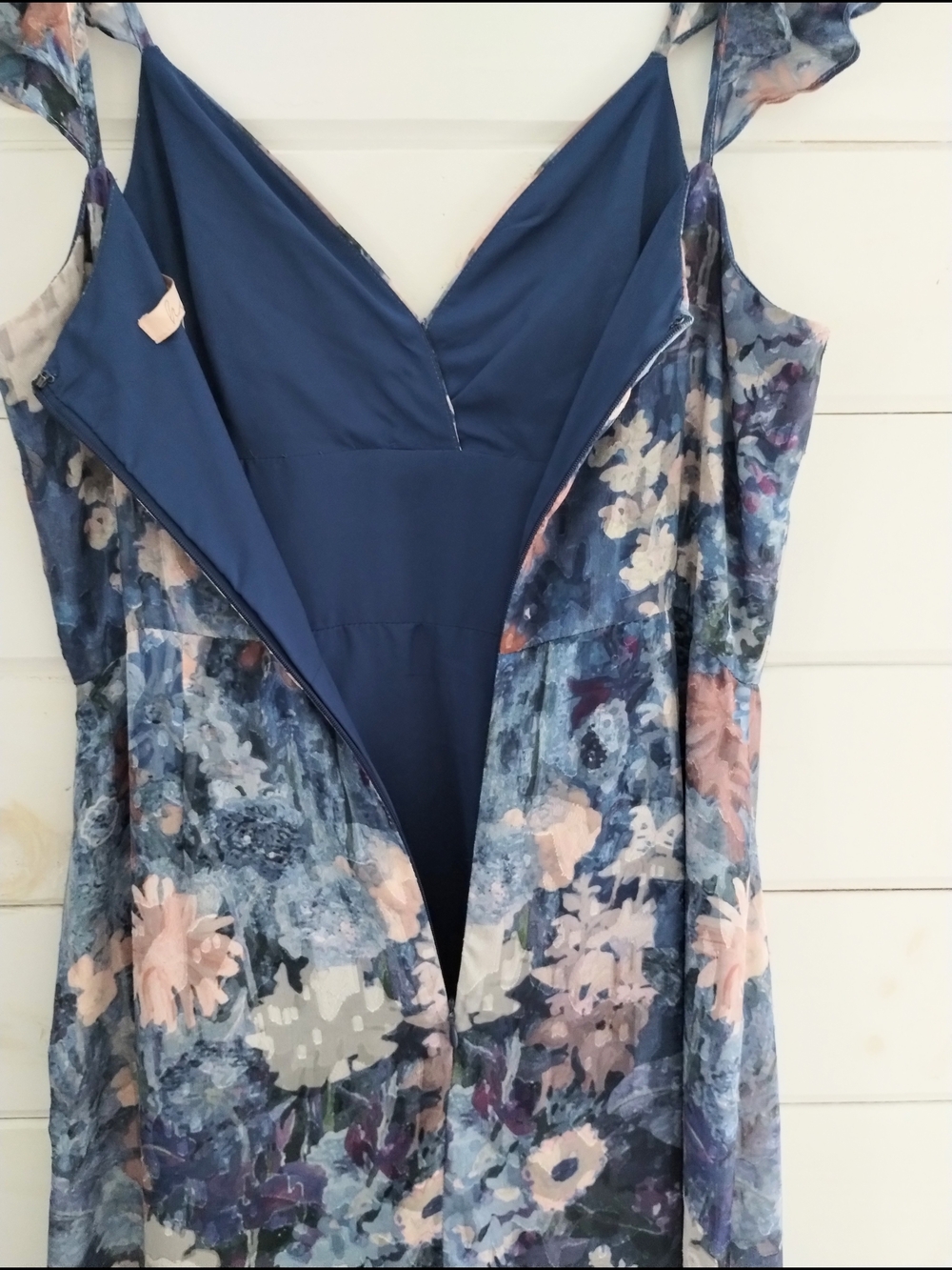 Anthropologie Hutch Floral Ruffle Midi Dress Blue Chiffon Empire Waist - Picture 10 of 13